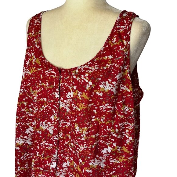 Eddie Bauer Sleevless Top XL 100% Cotton Button Front Pintucking Red Abstract - Picture 2 of 9